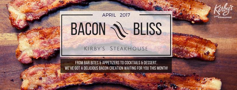 Baon on Wood plank with text: Bacon Bliss April 2017 overlaying