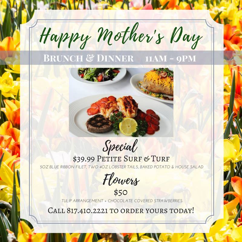 Floral invitation to Kirby's Steakhouse Mother's Day Brunch and Dinner