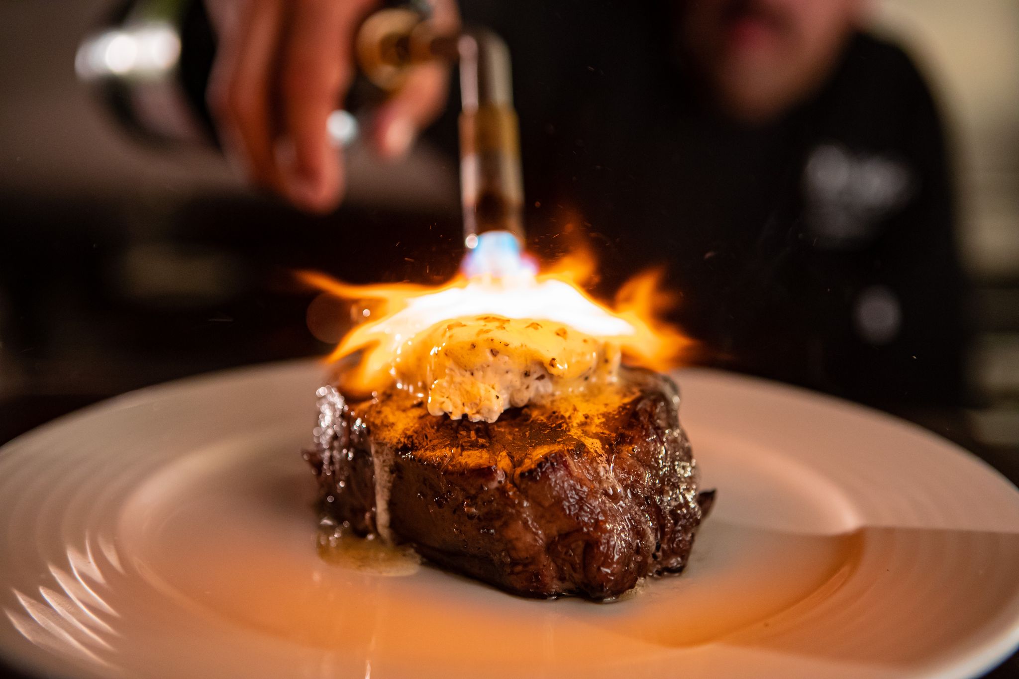 steak with flame